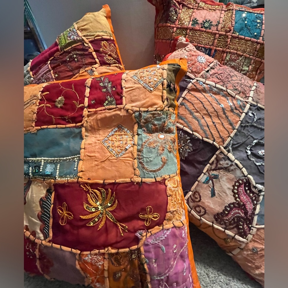 Pillow Covers 16x16 Embroidered Patchwork From Marruecos 🇲🇦 Set of 5